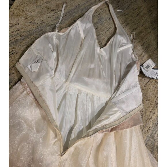 New! Te Rez New York Vintage Champagne Brocade Tull Formal Dress Size 10 Halter - Picture 14 of 16